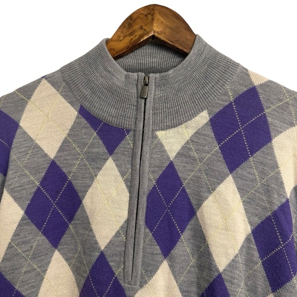 FootJoy FJ 1/4 Zip Pullover Knit Wool Sweater Golf Argyle Diamond Men’s Large - Picture 2 of 9